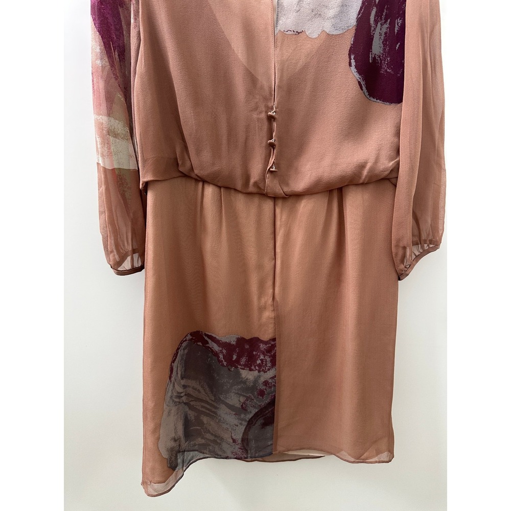 Tibi New York Silk Dress Size 8 Abstract Art Sheer Sleeve Lined Boho Blouson - Picture 15 of 16